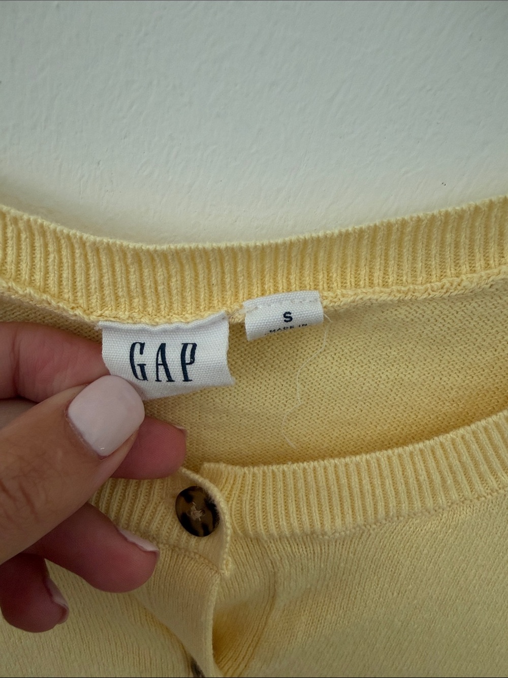 GAP Pale Yellow Button-Up Crewneck Cardigan - Picture 2 of 3